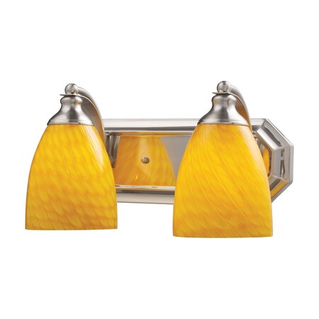 Elk Lighting Mix-N-Match Vanity 2-Light Wall Lamp in Satin Nickel with Canary Glass 570-2N-CN
